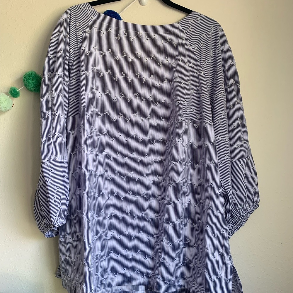 Loft Plus Striped Eyelet Blue Women's Top 2x